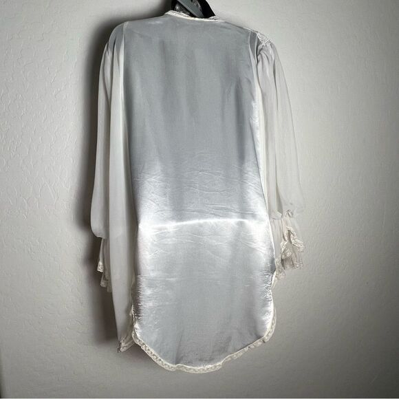 Coquette Victorian Satin Dress Lace Sheer Ruffles Fairy White Tunic Mini Dress - Picture 9 of 9
